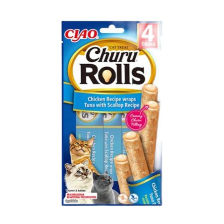 Churu Rolls Deniz Taraklı Tavuk Sargılı Ve Ton Balıklı Kedi Ödül Maması 4x10 Gr